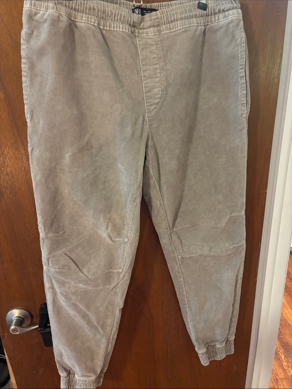Zara Men's Corduroy Jogger Pants in Light Taupe- denimwear